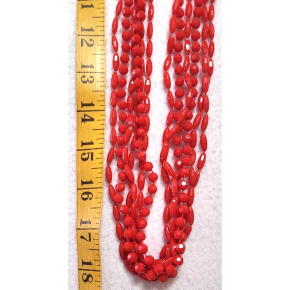 Faux Red Coral Plastic Multistrand Vtg 50s 60s MCM Beaded Necklace Box Clasp - Picture 4 of 8